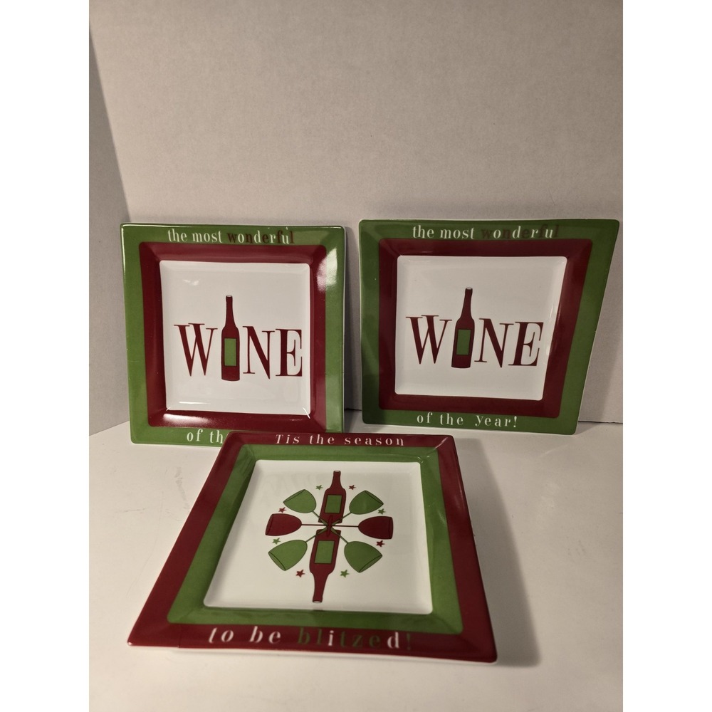 Wine Enthusiast‎ Cellar 3 Squares Hand-Painted Dessert Luncheon Plates Set /0441